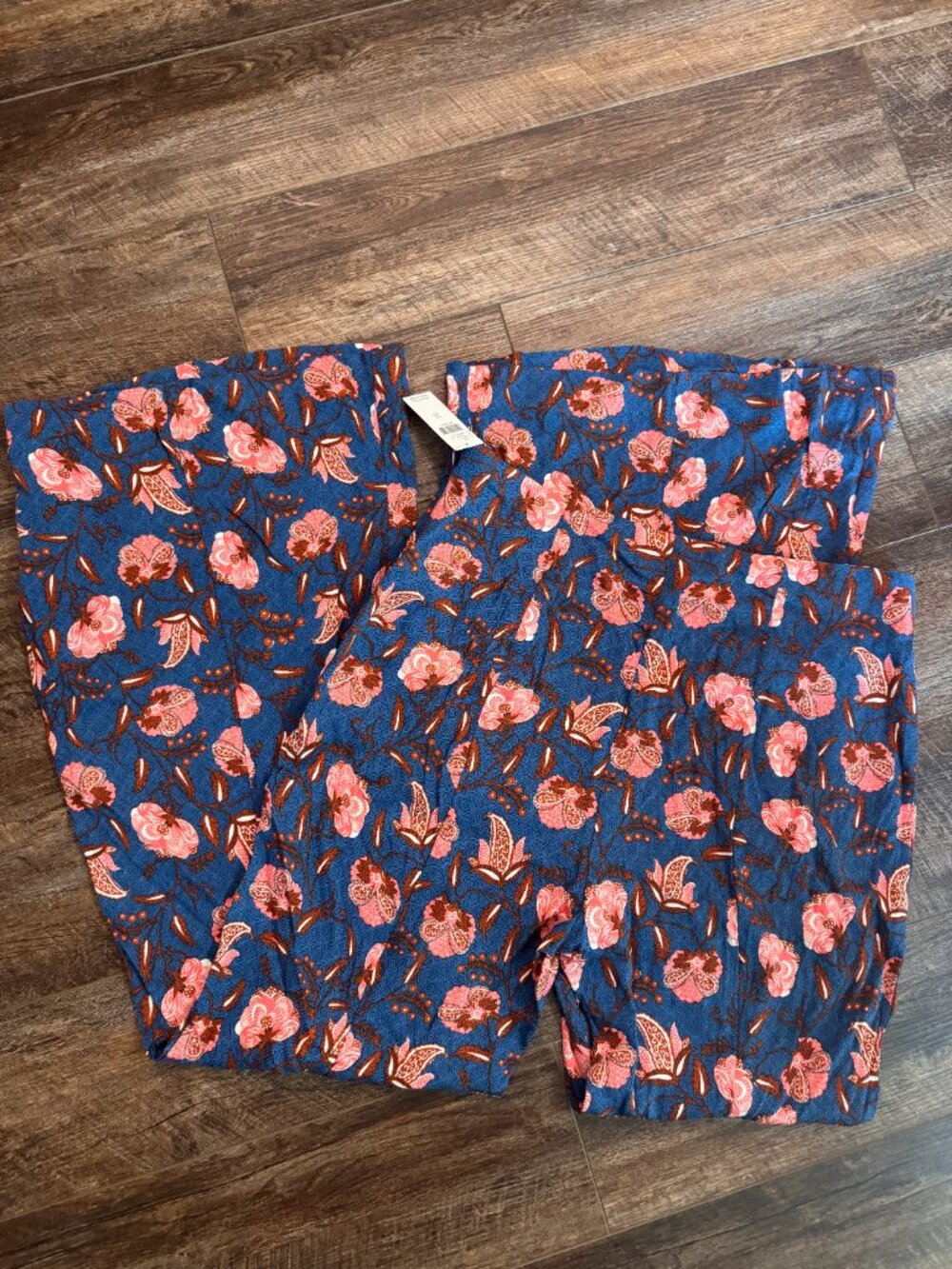 by Anthropologie NWT Blue Floral Bell Bottom Flare Pants US 10, Was $120 - Picture 5 of 9